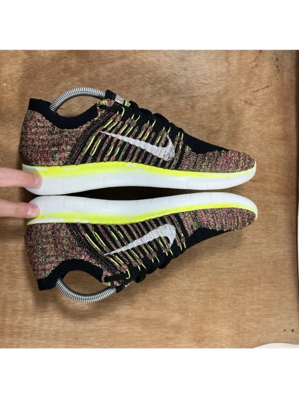 Nike Free RN Flyknit Running Shoes Size 10 Black Neon Green Pink 843431-999